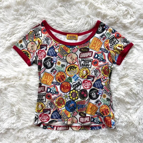 [BUNJANG] Hysteric Glamour WAPPEN REMIX All Over Graphic Ringer Short Sleeve T-Shirt / 히스테릭 글래머 WAPPEN REMIX 올오버 그래픽 링거 반팔 티셔츠
