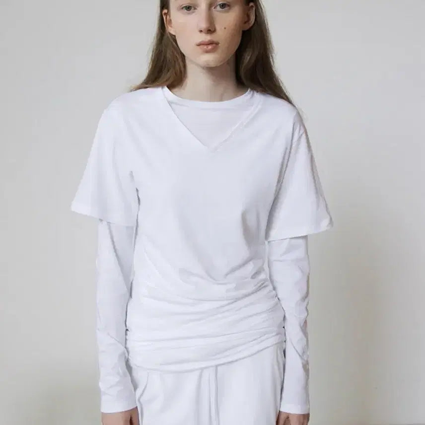 [BUNJANG] Repose Slim Fit Half Sleeve White T-Shirt / 리포스 슬림 핏 하프 슬리브 화이트
