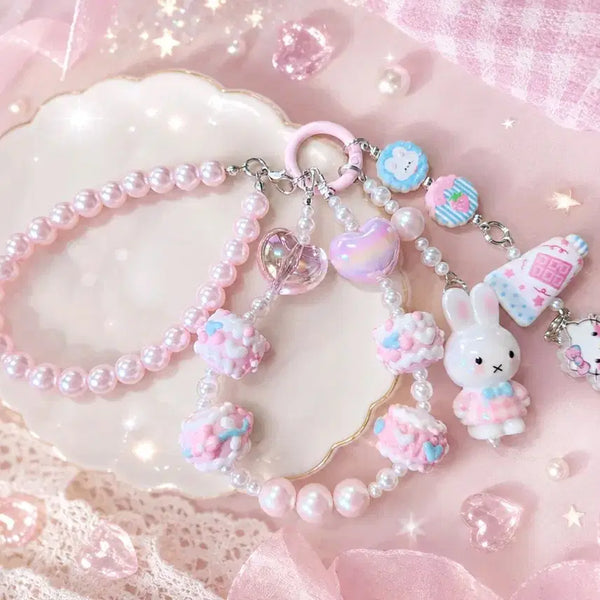 [BUNJANG] Miffy & Kitty Handmade Beaded Keychain / 핑크 라이트블루 미피 피규어와 키티 비즈 키링(핸드메이드)
