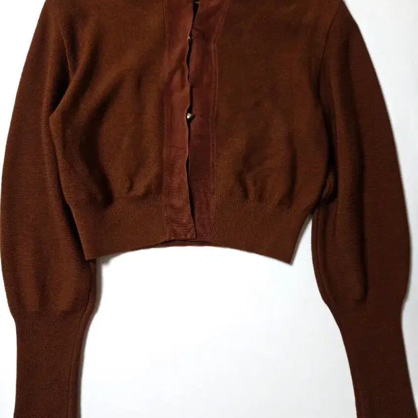 [BUNJANG] DEWL Brown Button Detail Cropped Cardigan Blouse Knit Sweater / DEWL 뒷단추 크롭 가디건 블라우스 니트 스웨터