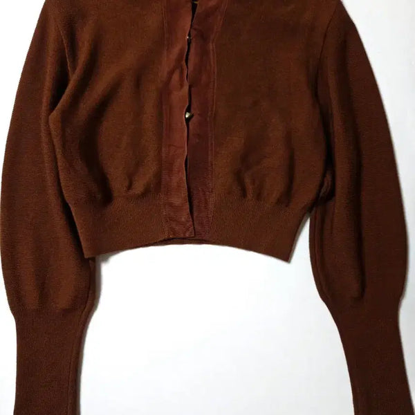 [BUNJANG] DEWL Brown Button Detail Cropped Cardigan Blouse Knit Sweater / DEWL 뒷단추 크롭 가디건 블라우스 니트 스웨터