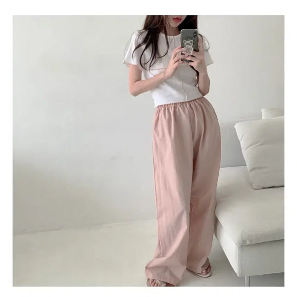[BUNJANG] MINIFOE Semi-Wide Nylon Pants Pink / (새상품) 미니포에 바스락팬츠 세미와이드 나일론팬츠 여름바지