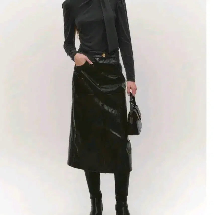 [BUNJANG] Graydation Faux Leather Skirt Black M / 그레이데시온 인조가죽 치마 블랙 m사이즈