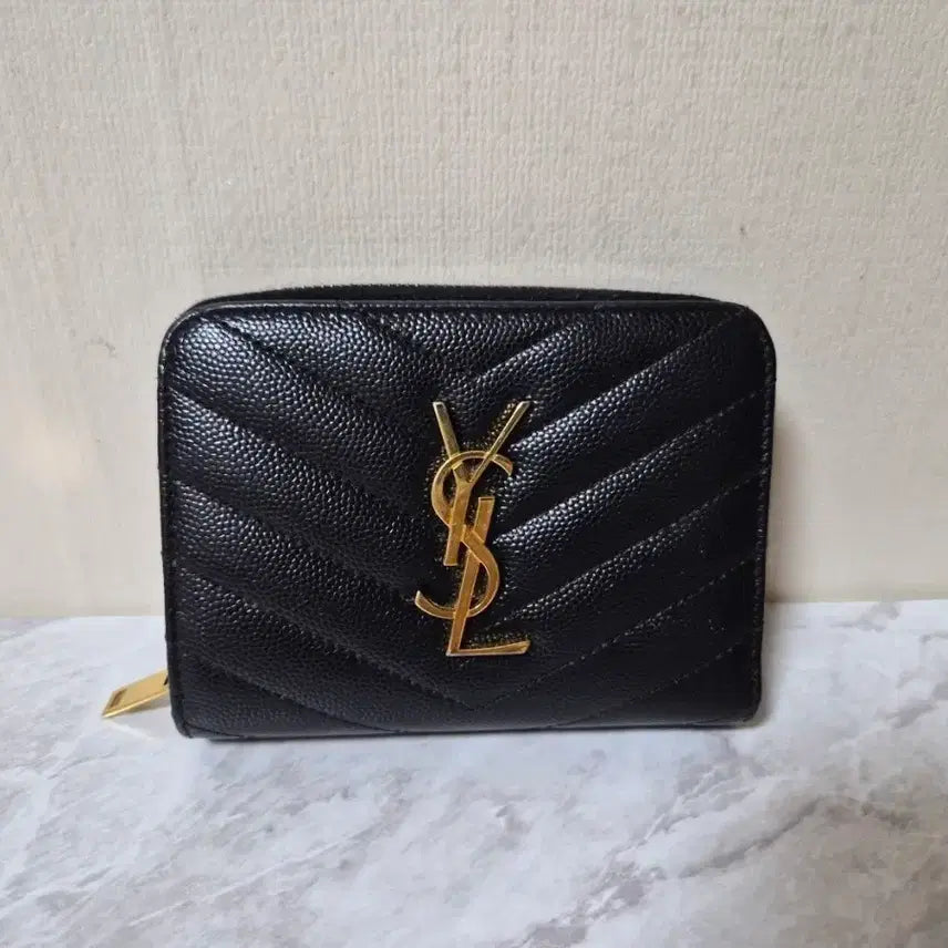 [BUNJANG] Saint Laurent Compact Zip Around Wallet Black Leather / 생로랑 컴팩트 지퍼 어라운드 반지갑
