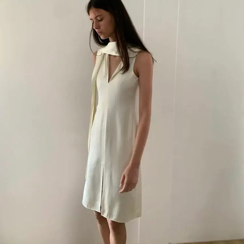 [BUNJANG] Reike Cape Silky Scarf Dress (Lemon Cream) / 르에 케이프 실키 스카프 드레스(레몬크림)