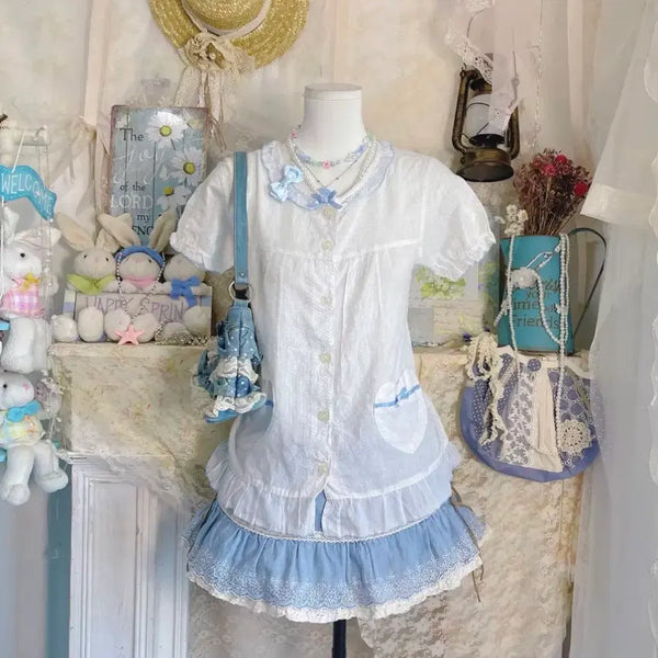 [BUNJANG] Japanese Vintage Mori Girl Y2K Blouse Shirt / 일본빈티지 나나 러블리 큐트 y2k 모리걸 블라우스 셔츠 상의