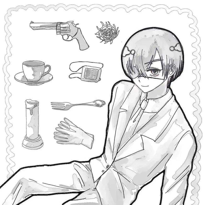 [BUNJANG] Nudeok Nudeok "What's In My Bag" Type Black and White Illustration Commission / 누덕누덕 반신 커미션