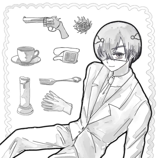 [BUNJANG] Nudeok Nudeok "What's In My Bag" Type Black and White Illustration Commission / 누덕누덕 반신 커미션