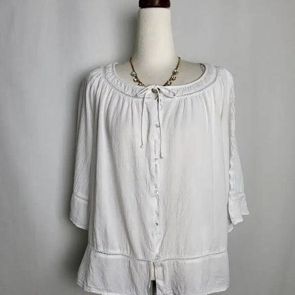 [BUNJANG] H&M White Mother-of-Pearl Detail Blouse / H&m 화이트 자개 블라우스