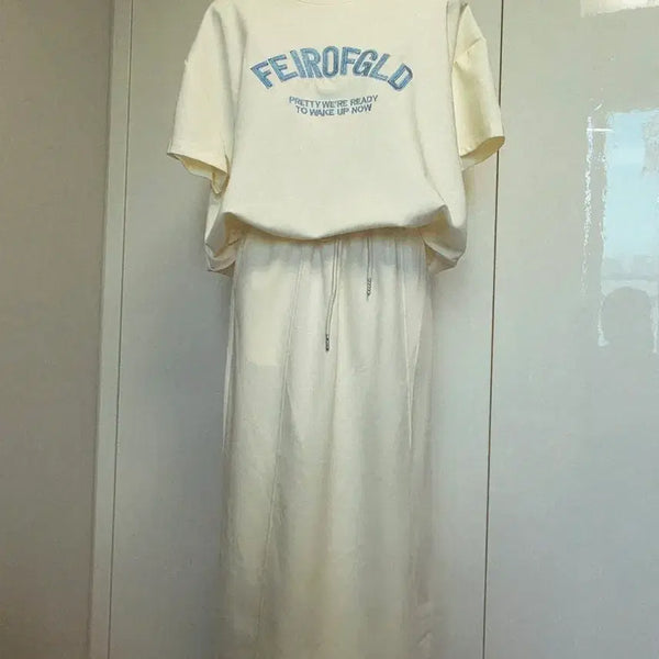 [BUNJANG] FEIROFGFLD Lettering Short Sleeve Two-Piece Set / FEIROFGFLD 레터링 반팔 투피스