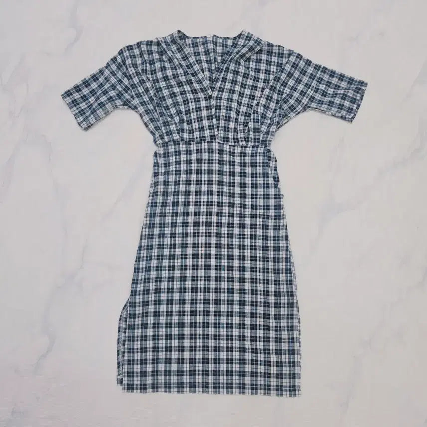 [BUNJANG] Women's Summer V-Neck Short Sleeve Long Dress (Size 44-55) / (거의새거) 여성 여름 브이넥 반팔 롱 원피스 (44-55)