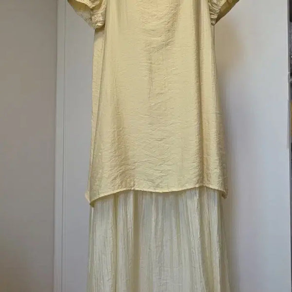 [BUNJANG] Light Green Square Neck Puff Sleeve Long Dress / 라이트그린 스퀘어넥 퍼프소매 원피스 연두색
