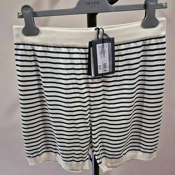 [BUNJANG] Prada Authentic New Silk Triangle Logo Stripe Bermuda Shorts Size 48 / 프라다 정품 새상품 실크 삼각로고 스트라이프 버뮤다 쇼츠반바지 48사이즈