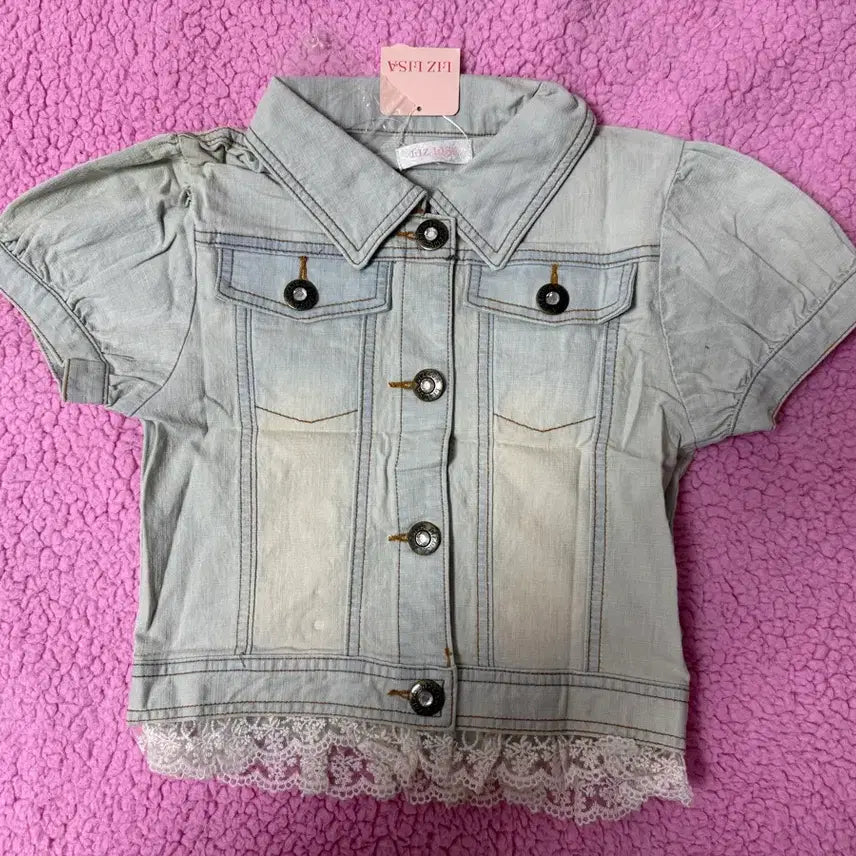 [BUNJANG] Lizlisa Vintage Washed Denim Jacket with Lace Detail / 리즈리사 고전 핀터깔 대대장 히메카지 라떼갸루 히메갸루 g쟝 데님쟈켓