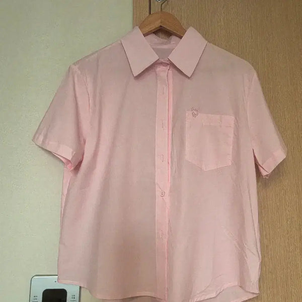 [BUNJANG] Heart Embroidery Short Sleeve Shirt / 보라 핑크 반팔 셔츠