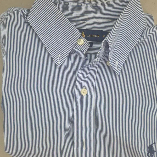 [BUNJANG] Polo Ralph Lauren Blue Stripe Pony Slim Fit Shirt - Size M / 폴로 셔츠 블루 스트라이프 포니 m 사이즈 판매