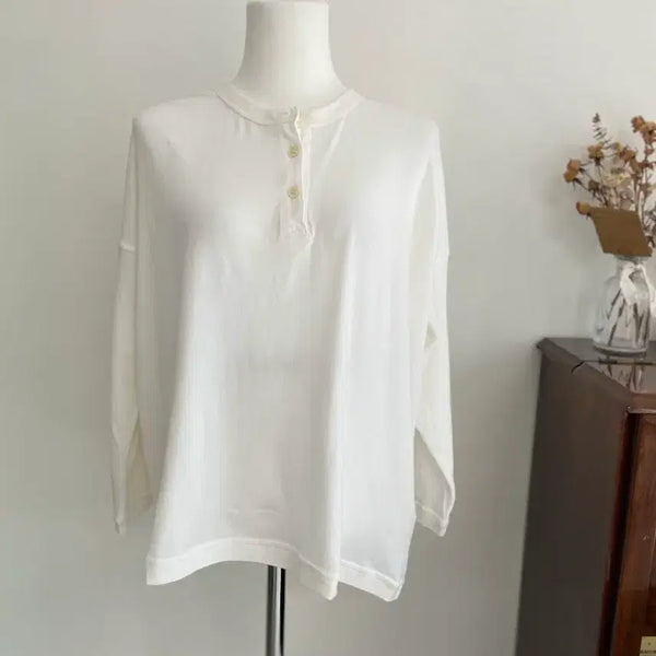 [BUNJANG] THE GREAT Henleys Long Sleeve T-Shirt White / [THE GREAT] 헨리넥 긴팔 화이트 티셔츠