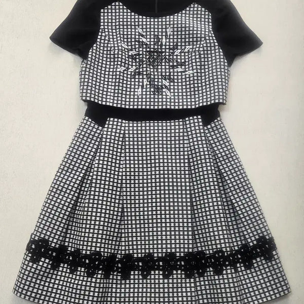 [BUNJANG] Kenneth Lady Black Check Short-Sleeve Mini Dress / 케네스레이디 체크 반팔원피스 44-55