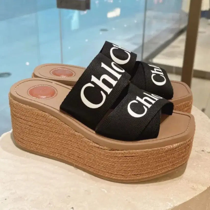 [BUNJANG] Chloé Wedge Espadrilles - Black / 끌로에 웨지 에스파드리유 블랙