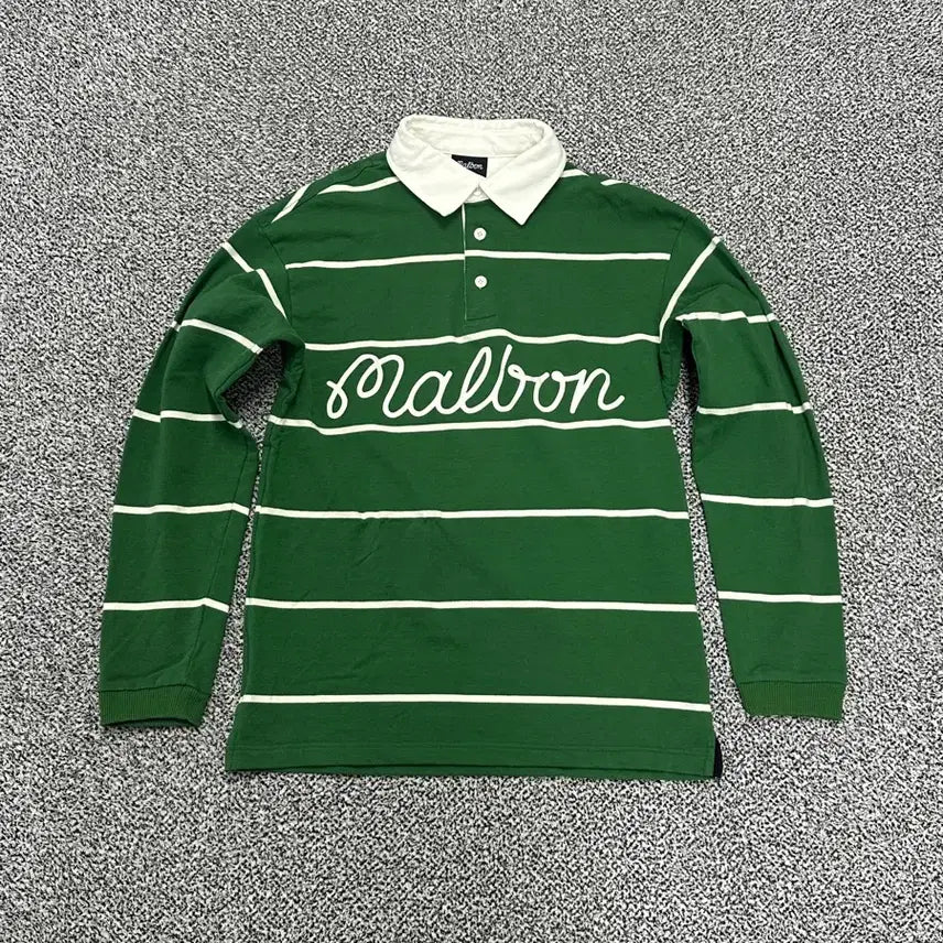 [BUNJANG] Malbon Golf Signature Stripe Long Sleeve Polo Shirt / >정품 말본 신형 골프 시그니처 스트라이프 긴팔 카라
