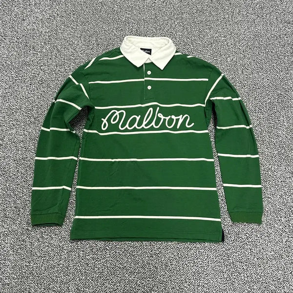 [BUNJANG] Malbon Golf Signature Stripe Long Sleeve Polo Shirt / >정품 말본 신형 골프 시그니처 스트라이프 긴팔 카라