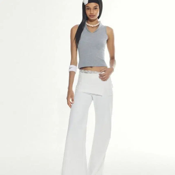[BUNJANG] Runway Ticket Lace Patch Pants White / (구)런웨이티켓 레이스 패치 팬츠 화이트