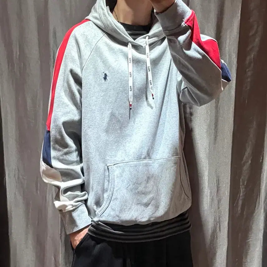 [BUNJANG] Polo Ralph Lauren Triple Color Line Grey Hoodie XL / XL 폴로랄프로렌 트리플 컬러라인 그레이 후드티