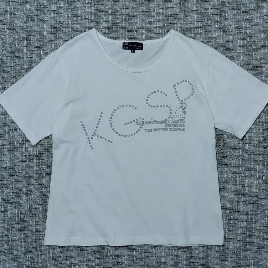 [BUNJANG] Kangol Sport Women's White Glitter Logo T-Shirt - Size L / [L] 캉골 스포츠(KANGOL SPORT) 입체 글리터 로고 화이트