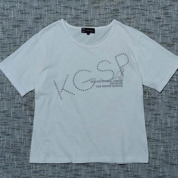 [BUNJANG] Kangol Sport Women's White Glitter Logo T-Shirt - Size L / [L] 캉골 스포츠(KANGOL SPORT) 입체 글리터 로고 화이트