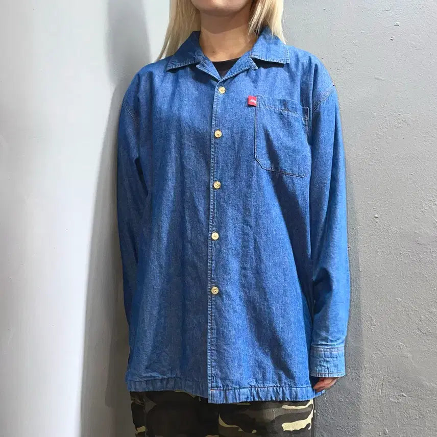 [BUNJANG] Avirex Big Logo Denim Shirt Jacket XL / 아비렉스 빅로고 데님 셔츠 자켓