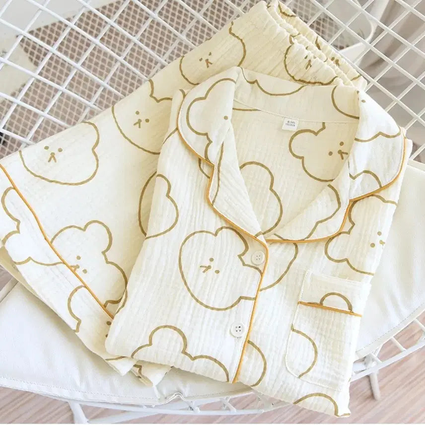 [BUNJANG] 100% Cotton Sleepwear Set / 순면 곰돌이 반팔 세트 파자마