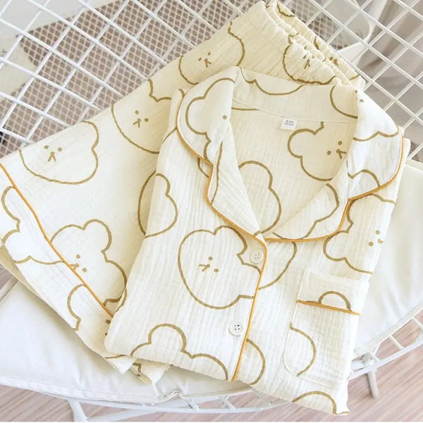 [BUNJANG] 100% Cotton Sleepwear Set / 순면 곰돌이 반팔 세트 파자마