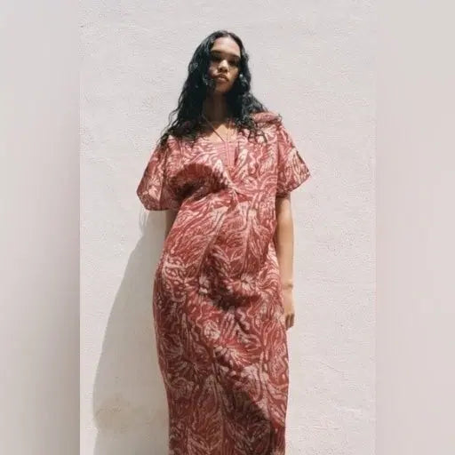 [BUNJANG] Zara Pattern Linen Maxi Dress / 자라 패턴 맥시린넨100 원피스