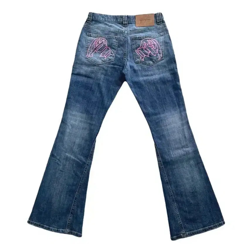 [BUNJANG] Please Follow Angel Logo Stitch Denim Bootcut Jeans / 플리즈노팔로우 엔젤 로고 스티치 데님 부츠컷 플노팔