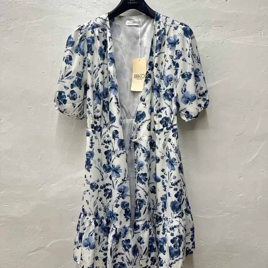 [BUNJANG] RIRINCO Women's Blue Patterned Short-Sleeve Wrap Dress / 리리앤코 여 원피스 블루패턴/랩원피스/반팔 44-55