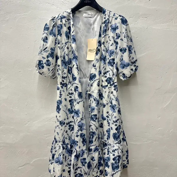 [BUNJANG] RIRINCO Women's Blue Patterned Short-Sleeve Wrap Dress / 리리앤코 여 원피스 블루패턴/랩원피스/반팔 44-55