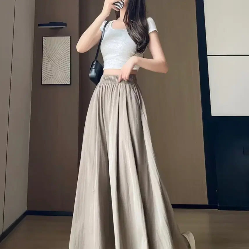 [BUNJANG] New Wide Flare Culottes - Khaki (L) / 와이드 플레어 치마바지.새상품.