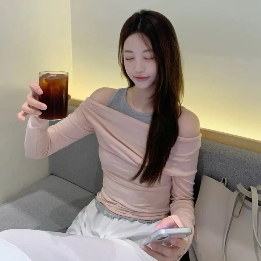 [BUNJANG] JENNIE-O PAY Layered Long Sleeve Peach / 제니오 페이 레이어드 롱슬리브 피치