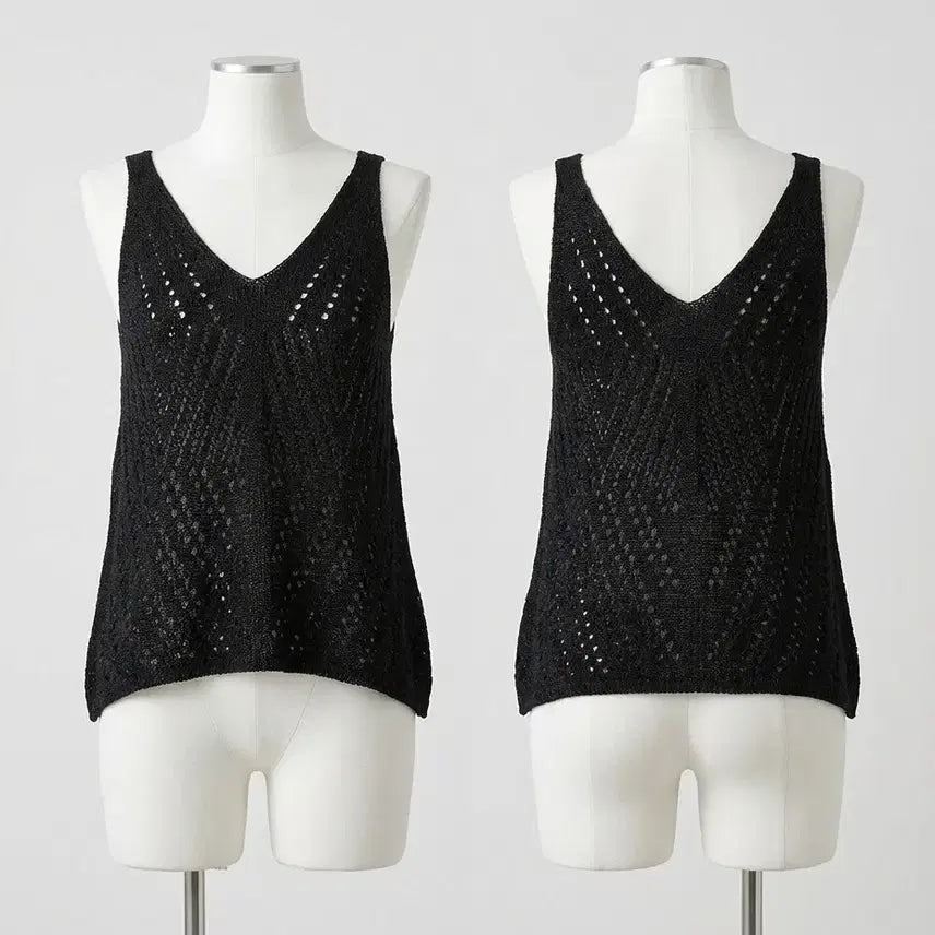 [BUNJANG] Black V-neck Knit Sleeveless Top / 블랙 브이넥 니트 민소매