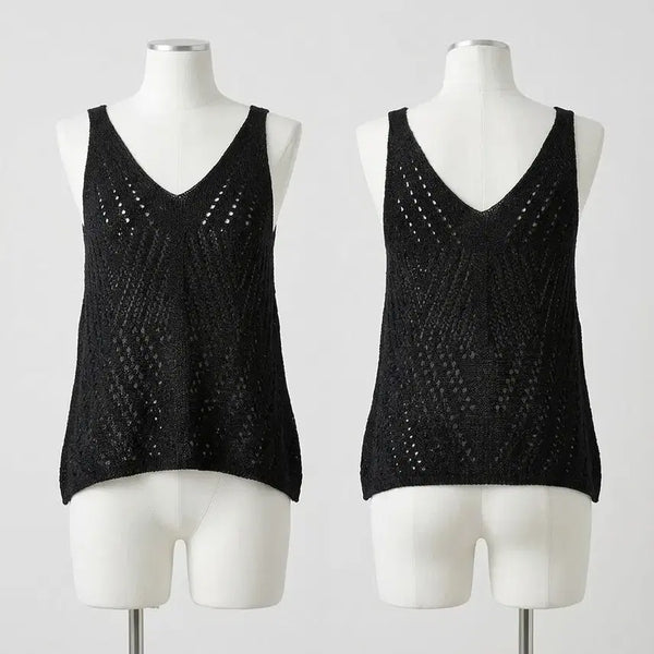 [BUNJANG] Black V-neck Knit Sleeveless Top / 블랙 브이넥 니트 민소매