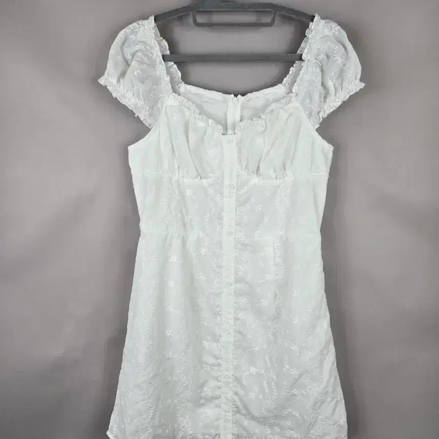 [BUNJANG] Women's Short Sleeve Lace Embroidery Mini Dress - White / [무료배송]여성 F 레이스 반팔 자수 미니 원피스 화이트