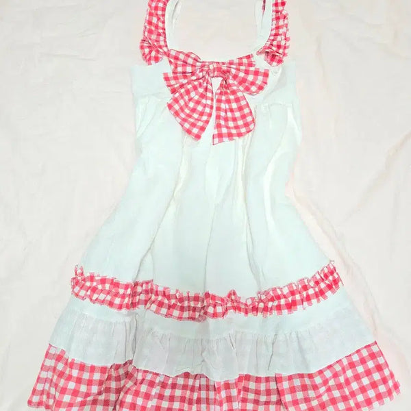 [BUNJANG] Strawberry Gingham Princess Dress with Big Ribbon / 왕리본 딸기 깅엄 원피스 히메갸루 로리타 꿈파 캐캐체 엔젤릭 리즈리사 깔