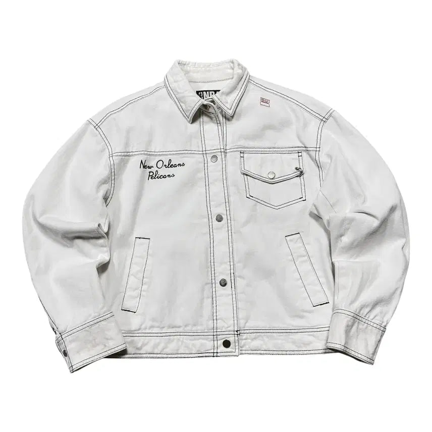 [BUNJANG] NBA White Stitch Trucker Denim Jacket / (바배) NBA 화이트 스티치 트러커 데님 자켓