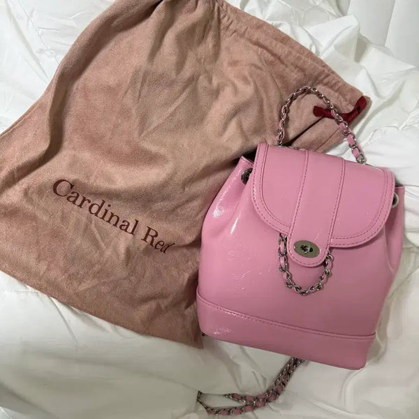 [BUNJANG] Cardinal Red Pink Enamel Chain Shoulder Bag / 카디널 레드 핑크 에나멜 체인 숄더백 팝니다