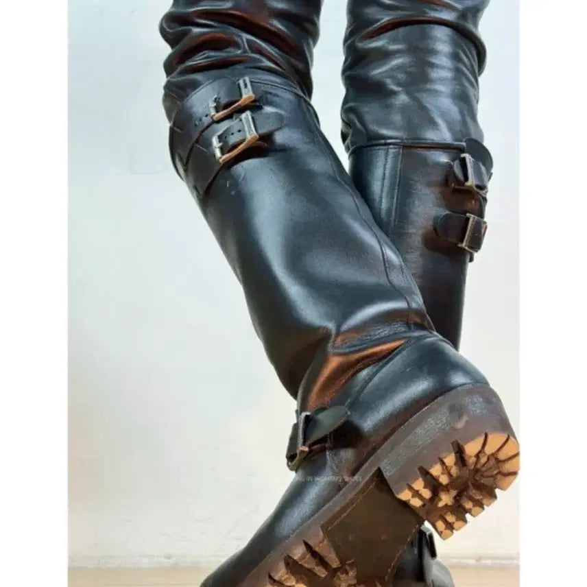 [BUNJANG] Premium Microfiber Leather Engineer Boots / 엔지니어 부츠 초미세 가죽 롱 앵클 카우보이 라이더
