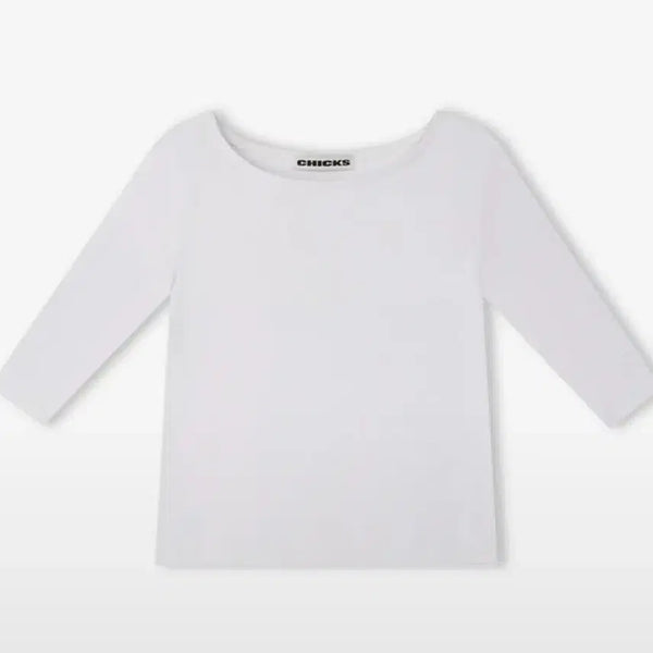 [BUNJANG] Chics Boatneck 7-Sleeve T-Shirt White / 칙스 소프트 보트넥 슬리브 티셔츠 7부 화이트