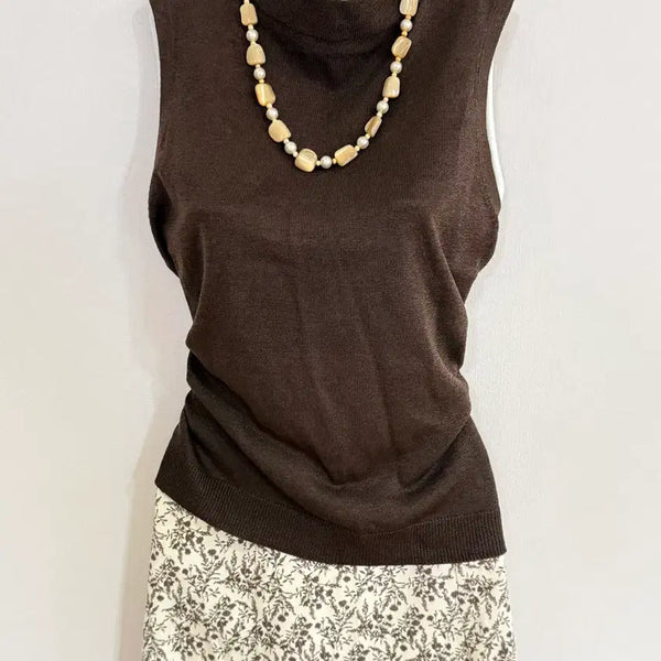 [BUNJANG] Japanese Vintage Deep Brown Sleeveless Top (M) / 진밤색 나시탑/데일리 이너/슬리브리스/레이어드나시
