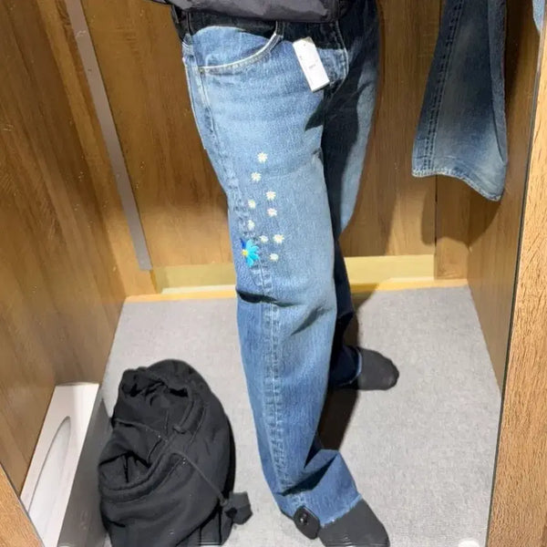 [BUNJANG] EDIFICE Star Embroidered Flare Bootcut Denim Jeans / 에디피스 부츠컷 플레어 데님 별 자수