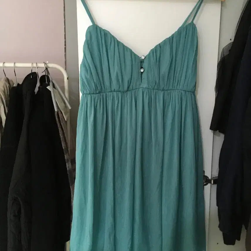 [BUNJANG] Vintage Mint Sleeveless Dress with Adjustable Straps / [빈티지, 핀터감성] 멀멀한 민트 나시 원피스(끈조절o)