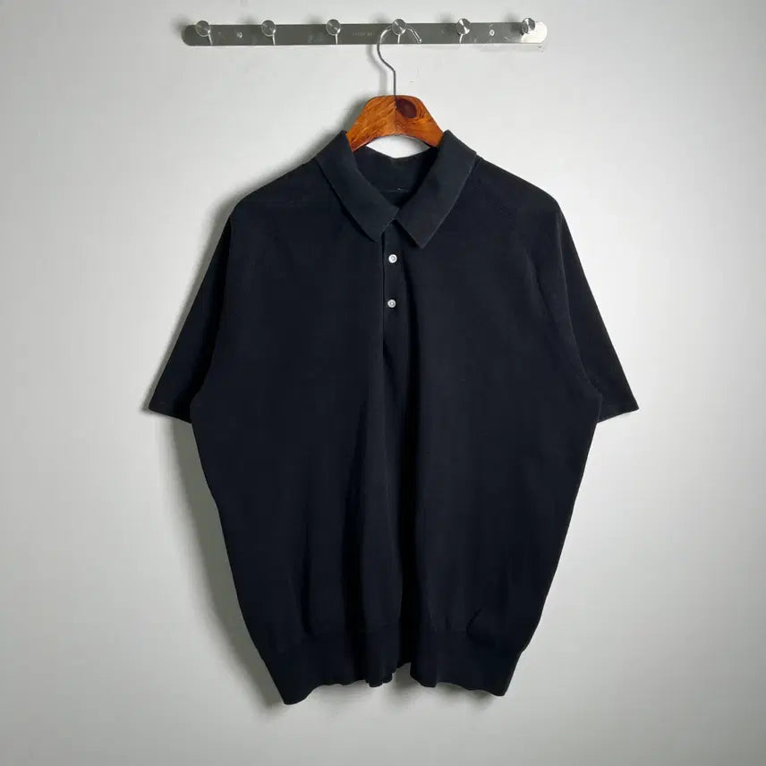 [BUNJANG] Pottery Black Short Sleeve Polo Knit Shirt / Pottery 포터리 블랙 반팔 폴로 니트 셔츠